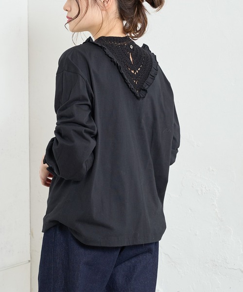 PUAL CE CIN（ピュアルセシン）の「カギ針編み襟カットソー（Tシャツ/カットソー・レディース・ホワイト/ブラック・FREE）」の9枚目の写真