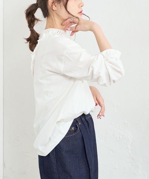 PUAL CE CIN（ピュアルセシン）の「カギ針編み襟カットソー（Tシャツ/カットソー・レディース・ホワイト/ブラック・FREE）」の12枚目の写真