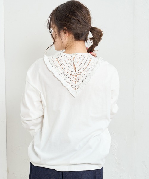 PUAL CE CIN（ピュアルセシン）の「カギ針編み襟カットソー（Tシャツ/カットソー・レディース・ホワイト/ブラック・FREE）」の6枚目の写真