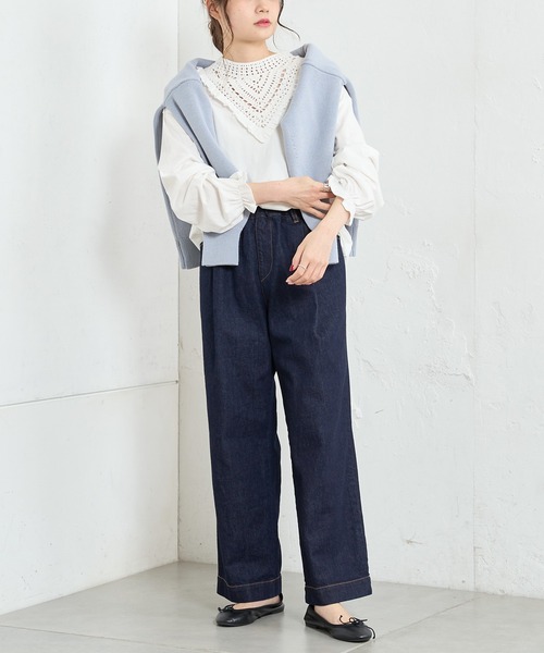 PUAL CE CIN（ピュアルセシン）の「カギ針編み襟カットソー（Tシャツ/カットソー・レディース・ホワイト/ブラック・FREE）」の4枚目の写真