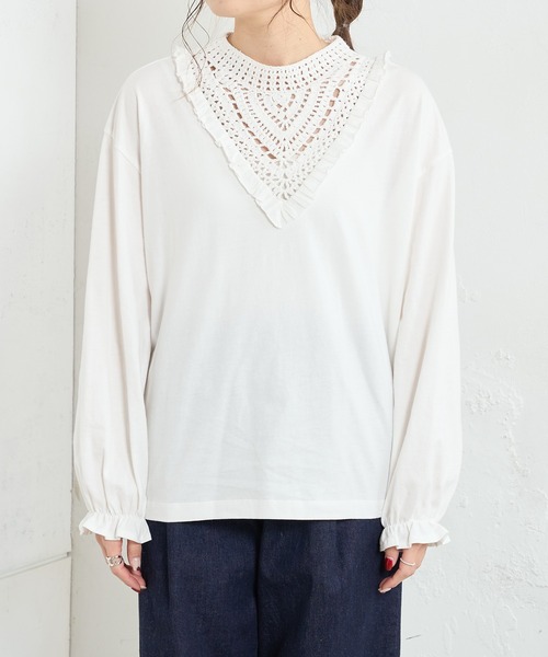 PUAL CE CIN（ピュアルセシン）の「カギ針編み襟カットソー（Tシャツ/カットソー・レディース・ホワイト/ブラック・FREE）」の11枚目の写真