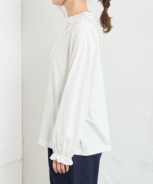 PUAL CE CIN（ピュアルセシン）の「カギ針編み襟カットソー（Tシャツ/カットソー・レディース・ホワイト/ブラック・FREE）」の8枚目の写真