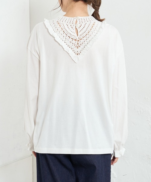 PUAL CE CIN（ピュアルセシン）の「カギ針編み襟カットソー（Tシャツ/カットソー・レディース・ホワイト/ブラック・FREE）」の14枚目の写真