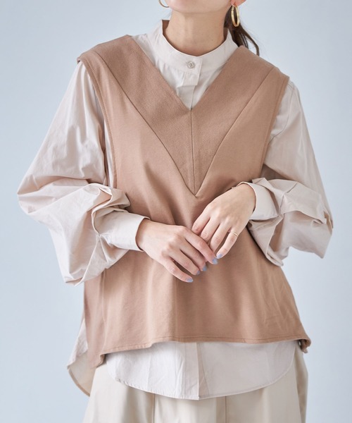 each（イーチ）の「ボリュームシャツドッキングアンサンブル（アンサンブル・レディース・ベージュ/ブラック/グレー・FREE）」の3枚目の写真