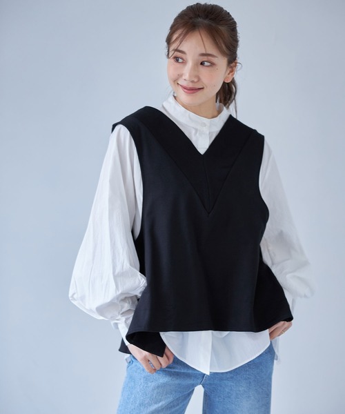 each（イーチ）の「ボリュームシャツドッキングアンサンブル（アンサンブル・レディース・ベージュ/ブラック/グレー・FREE）」の4枚目の写真