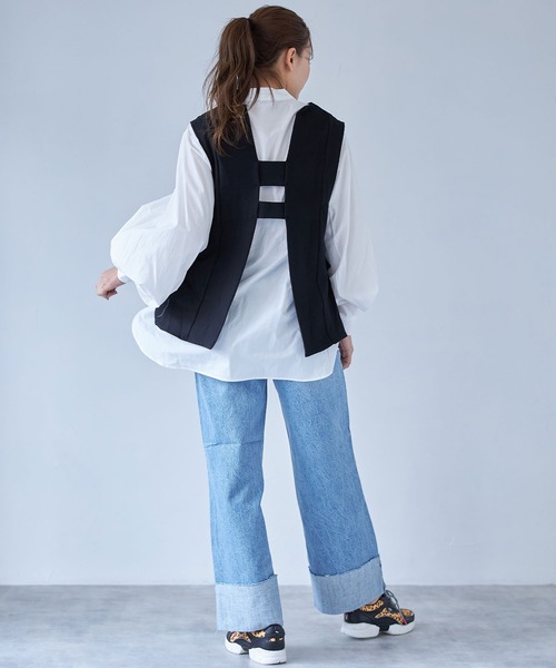 each（イーチ）の「ボリュームシャツドッキングアンサンブル（アンサンブル・レディース・ベージュ/ブラック/グレー・FREE）」の5枚目の写真