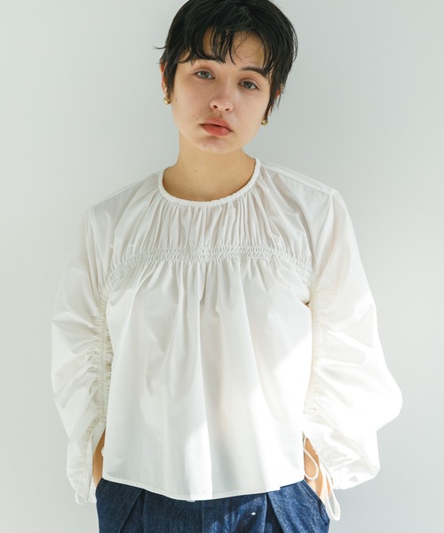 koe（コエ）の「ＴＣドロストブラウス*（シャツ/ブラウス・レディース・ブラック/オフホワイト/サックスブルー/オレンジ・M）」の2枚目の写真