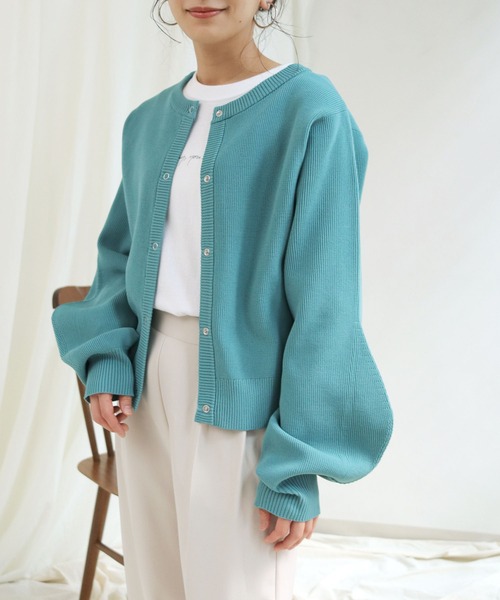 HER CLOSET(ハークローゼット)の「【shemoshelly】ボリュームスリーブスウェットライクダンボールニット2wayカーディガン(ニット/セーター・レディース・ブラック/オフホワイト/ミント/マスタード/ラベンダー/グレイッシュベージュ・M)」の4枚目の写真