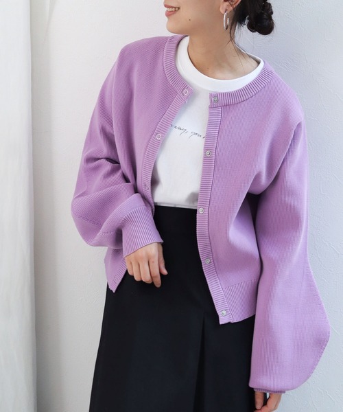 HER CLOSET(ハークローゼット)の「【shemoshelly】ボリュームスリーブスウェットライクダンボールニット2wayカーディガン(ニット/セーター・レディース・ブラック/オフホワイト/ミント/マスタード/ラベンダー/グレイッシュベージュ・M)」の18枚目の写真