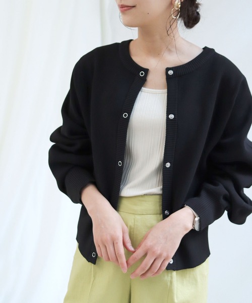 HER CLOSET(ハークローゼット)の「【shemoshelly】ボリュームスリーブスウェットライクダンボールニット2wayカーディガン(ニット/セーター・レディース・ブラック/オフホワイト/ミント/マスタード/ラベンダー/グレイッシュベージュ・M)」の10枚目の写真