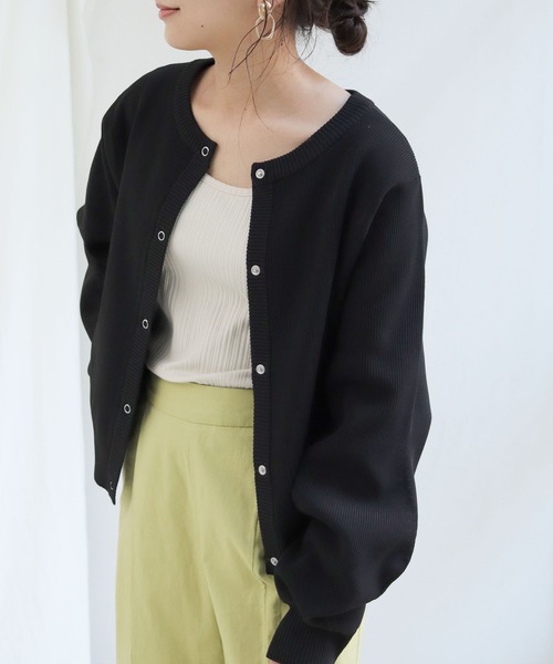 HER CLOSET(ハークローゼット)の「【shemoshelly】ボリュームスリーブスウェットライクダンボールニット2wayカーディガン(ニット/セーター・レディース・ブラック/オフホワイト/ミント/マスタード/ラベンダー/グレイッシュベージュ・M)」の9枚目の写真