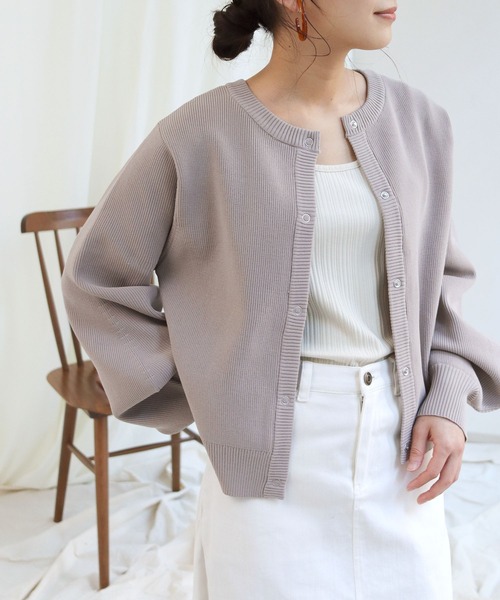 HER CLOSET(ハークローゼット)の「【shemoshelly】ボリュームスリーブスウェットライクダンボールニット2wayカーディガン(ニット/セーター・レディース・ブラック/オフホワイト/ミント/マスタード/ラベンダー/グレイッシュベージュ・M)」の12枚目の写真