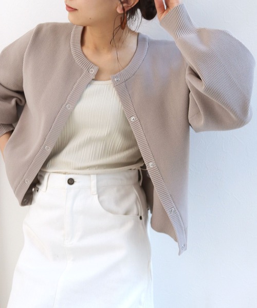 HER CLOSET(ハークローゼット)の「【shemoshelly】ボリュームスリーブスウェットライクダンボールニット2wayカーディガン(ニット/セーター・レディース・ブラック/オフホワイト/ミント/マスタード/ラベンダー/グレイッシュベージュ・M)」の13枚目の写真