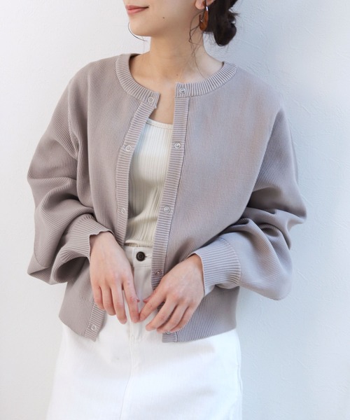 HER CLOSET(ハークローゼット)の「【shemoshelly】ボリュームスリーブスウェットライクダンボールニット2wayカーディガン(ニット/セーター・レディース・ブラック/オフホワイト/ミント/マスタード/ラベンダー/グレイッシュベージュ・M)」の16枚目の写真