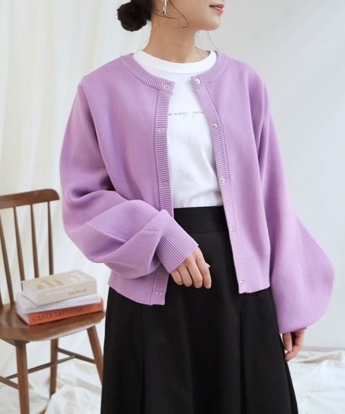 HER CLOSET(ハークローゼット)の「【shemoshelly】ボリュームスリーブスウェットライクダンボールニット2wayカーディガン(ニット/セーター・レディース・ブラック/オフホワイト/ミント/マスタード/ラベンダー/グレイッシュベージュ・M)」の20枚目の写真