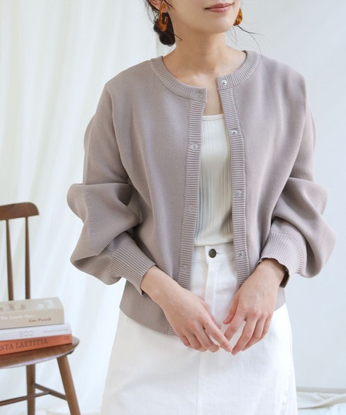 HER CLOSET(ハークローゼット)の「【shemoshelly】ボリュームスリーブスウェットライクダンボールニット2wayカーディガン(ニット/セーター・レディース・ブラック/オフホワイト/ミント/マスタード/ラベンダー/グレイッシュベージュ・M)」の11枚目の写真