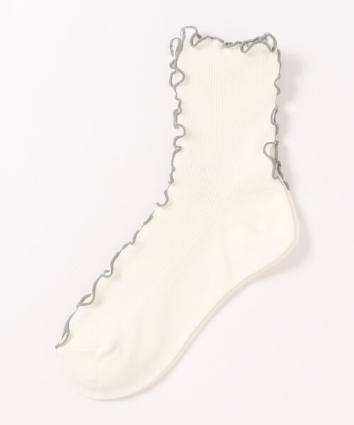 ehka sopo（エヘカソポ）の「配色メローリブソックス（ソックス/靴下・レディース・オフホワイト/ブラック/ベージュ・ﾌﾘ-）」の2枚目の写真