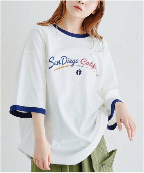 HANGTEN（ハンテン）の「半袖リンガーT（Tシャツ/カットソー・メンズ・ネイビー/オフホワイト/グリーン・MEDIUM/LARGE）」の2枚目の写真