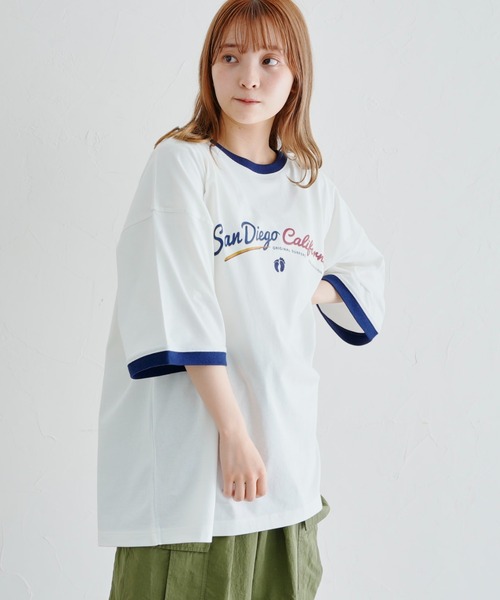 HANGTEN（ハンテン）の「半袖リンガーT（Tシャツ/カットソー・メンズ・ネイビー/オフホワイト/グリーン・MEDIUM/LARGE）」の6枚目の写真