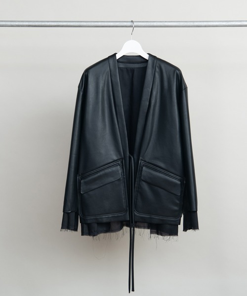 DISCOVERED(ディスカバード)の「DISCOVERED ディスカバード / FAKE LEATHER SAMUE JACKET フェイクレザー作務衣ジャケット / DC-AW22-JK-01(カバーオール・メンズ・ブラック・1/3)」の3枚目の写真
