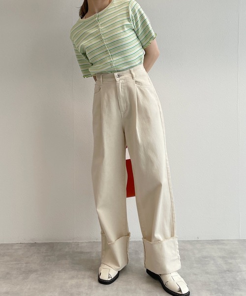 w closet（ダブルクローゼット）の「テレコ半袖クルーネックカーディガン（カーディガン/ボレロ・レディース・イエロー系その他/ブルー系その他/オフホワイト/ブラック・FREE）」の11枚目の写真