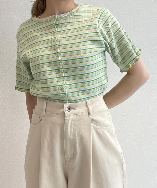 w closet（ダブルクローゼット）の「テレコ半袖クルーネックカーディガン（カーディガン/ボレロ・レディース・イエロー系その他/ブルー系その他/オフホワイト/ブラック・FREE）」の12枚目の写真