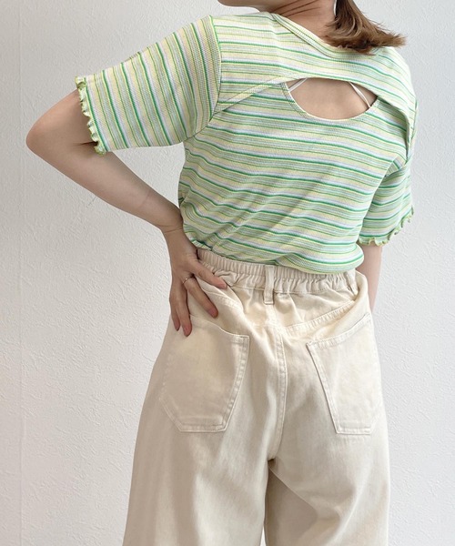 w closet（ダブルクローゼット）の「テレコ半袖クルーネックカーディガン（カーディガン/ボレロ・レディース・イエロー系その他/ブルー系その他/オフホワイト/ブラック・FREE）」の13枚目の写真