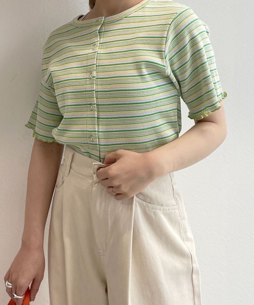 w closet（ダブルクローゼット）の「テレコ半袖クルーネックカーディガン（カーディガン/ボレロ・レディース・イエロー系その他/ブルー系その他/オフホワイト/ブラック・FREE）」の16枚目の写真