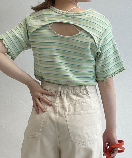 w closet（ダブルクローゼット）の「テレコ半袖クルーネックカーディガン（カーディガン/ボレロ・レディース・イエロー系その他/ブルー系その他/オフホワイト/ブラック・FREE）」の17枚目の写真