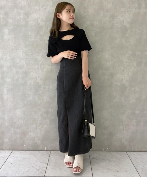 w closet（ダブルクローゼット）の「テレコ半袖クルーネックカーディガン（カーディガン/ボレロ・レディース・イエロー系その他/ブルー系その他/オフホワイト/ブラック・FREE）」の5枚目の写真