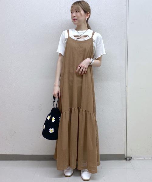 w closet（ダブルクローゼット）の「テレコ半袖クルーネックカーディガン（カーディガン/ボレロ・レディース・イエロー系その他/ブルー系その他/オフホワイト/ブラック・FREE）」の6枚目の写真