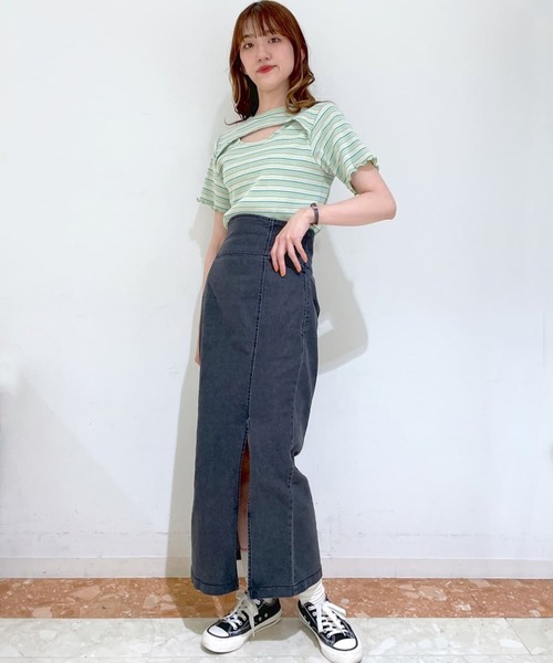 w closet（ダブルクローゼット）の「テレコ半袖クルーネックカーディガン（カーディガン/ボレロ・レディース・イエロー系その他/ブルー系その他/オフホワイト/ブラック・FREE）」の9枚目の写真