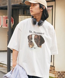 ドッグ レトロプリント ビッグシルエット半袖Tシャツ