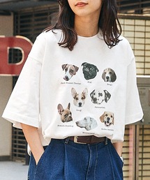 ドッグ レトロプリント ビッグシルエット半袖Tシャツ
