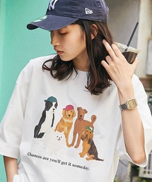 ドッグ レトロプリント ビッグシルエット半袖Tシャツ