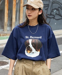 ドッグ レトロプリント ビッグシルエット半袖Tシャツ