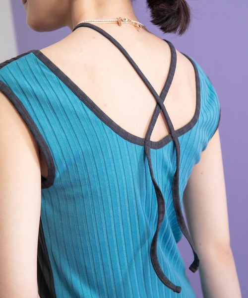 Eimee Law（エイミーロウ）の「ネッククロス2WAYリブタンク（タンクトップ・レディース・ブラック/チャコールグレー/アイボリー・38）」の7枚目の写真