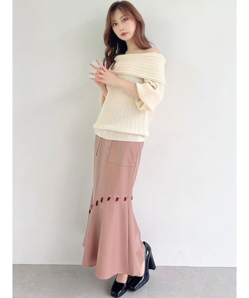 セール】トリミングフェイクレザーマーメイドスカート（スカート