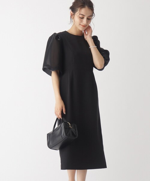 セール ワンピース オーガンジースリーブワンピース Navy Web限定サイズ Opaque Clip Navy Web限定サイズ Opaque Clip オペークドットクリップ のファッション ワンピース ドレス ワンピース 販売証明書付き