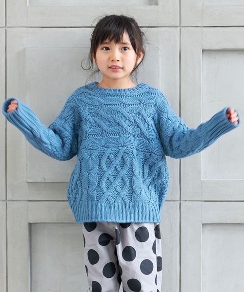MAKE YOUR DAY（メイクユアデイ）の「ケーブル編みざっくりセーター■80～140cm（ニット/セーター・キッズ・モカ/アイボリー/ブルー・140/110/130/120/90/100）」の4枚目の写真