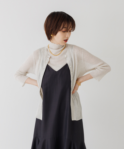 Rouge vif(ルージュヴィフ)の「リブカーディガン(カーディガン/ボレロ・レディース・チャコールグレー/アイボリー・フリー)」の1枚目の写真