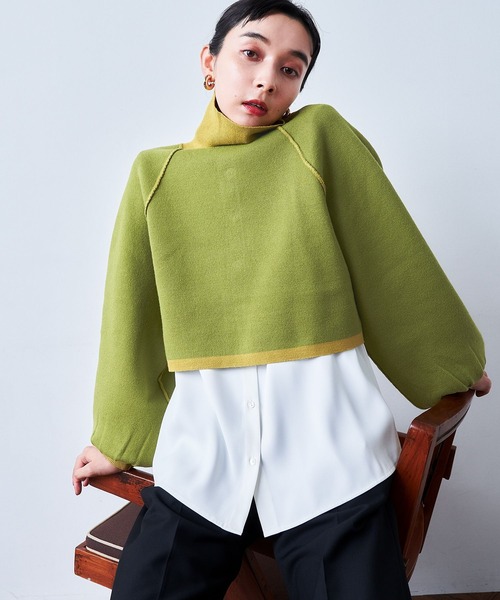 HARE（ハレ）の「マルチWAYハイネックニットカーディガン(HARE)（ニット/セーター・レディース・ブラック×グレー/イエロー×グリーン/パープル系その他・FREE）」の3枚目の写真