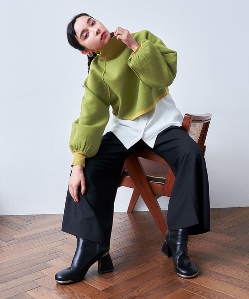 HARE（ハレ）の「マルチWAYハイネックニットカーディガン(HARE)（ニット/セーター・レディース・ブラック×グレー/イエロー×グリーン/パープル系その他・FREE）」の7枚目の写真