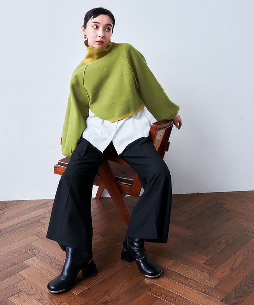 HARE（ハレ）の「マルチWAYハイネックニットカーディガン(HARE)（ニット/セーター・レディース・ブラック×グレー/イエロー×グリーン/パープル系その他・FREE）」の8枚目の写真