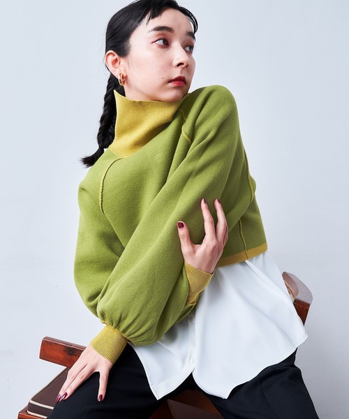 バニラ❣️ ランバン✨ニットコート　 毛100 暖かい　バイカラー HARE（ハレ）の「マルチWAYハイネックニットカーディガン(HARE