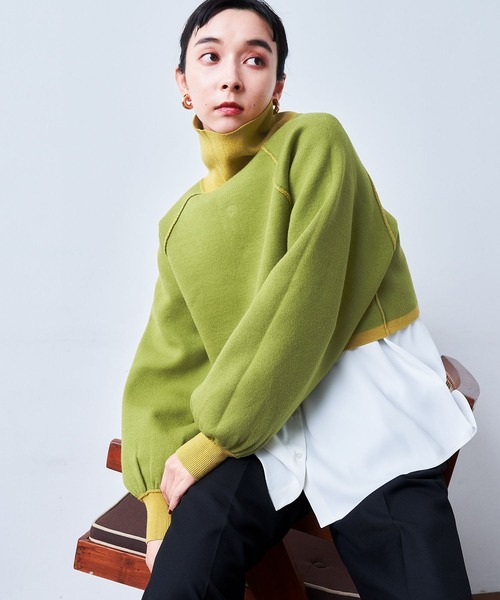 HARE（ハレ）の「マルチWAYハイネックニットカーディガン(HARE)（ニット/セーター・レディース・ブラック×グレー/イエロー×グリーン/パープル系その他・FREE）」の20枚目の写真