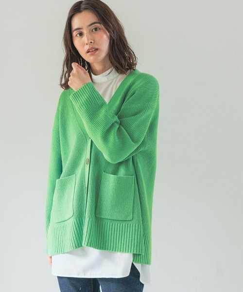 LEPSIM（レプシィム）の「7ゲージVネック満たされニットカーデ　294945（カーディガン/ボレロ・レディース・キナリ/キャメル/グリーン/ラベンダー/ネイビー・FREE）」の13枚目の写真