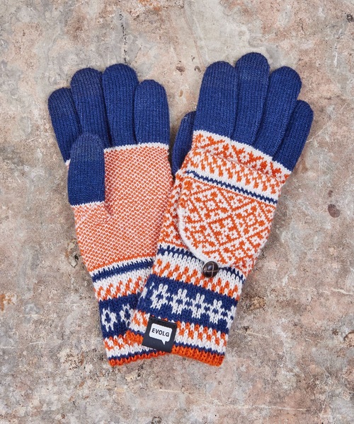EVOLG（エヴォログ）の「EVOLG エヴォログ：MIT  スマホ対応 メンズ　レディース　ユニセックス ミトン２WAY手袋（手袋・レディース・ホワイト×ブルー/オリーブ/チャコールグレー/ベージュ×ブラック/マスタード/レッド/ネイビー/ワインレッド/ライトグレー・FREE）」の7枚目の写真