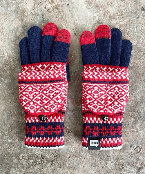 EVOLG（エヴォログ）の「EVOLG エヴォログ：MIT  スマホ対応 メンズ　レディース　ユニセックス ミトン２WAY手袋（手袋・レディース・ホワイト×ブルー/オリーブ/チャコールグレー/ベージュ×ブラック/マスタード/レッド/ネイビー/ワインレッド/ライトグレー・FREE）」の16枚目の写真