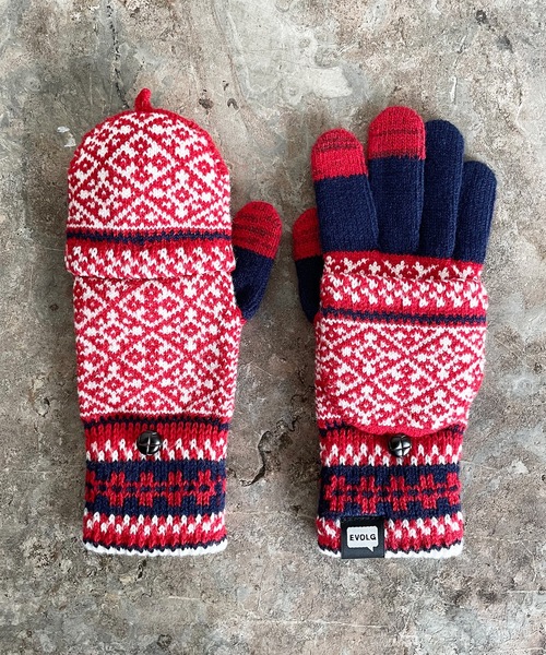 EVOLG（エヴォログ）の「EVOLG エヴォログ：MIT  スマホ対応 メンズ　レディース　ユニセックス ミトン２WAY手袋（手袋・レディース・ホワイト×ブルー/オリーブ/チャコールグレー/ベージュ×ブラック/マスタード/レッド/ネイビー/ワインレッド/ライトグレー・FREE）」の18枚目の写真